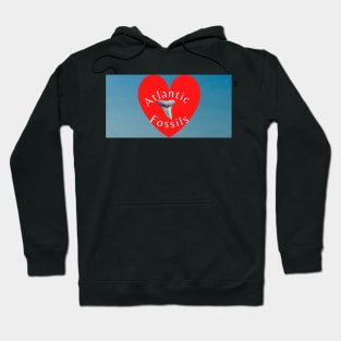 Red Heart Nautical Light Blue Atlantic Fossils Shark Tooth Print Hoodie